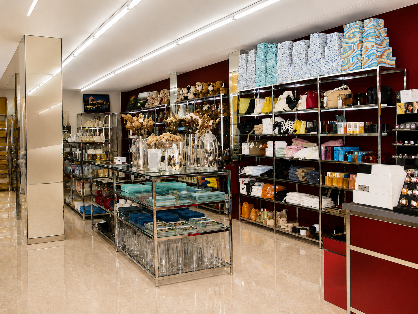 Expositor retail premium con estructura cromada de TECNOCUBO SOLUTIONS