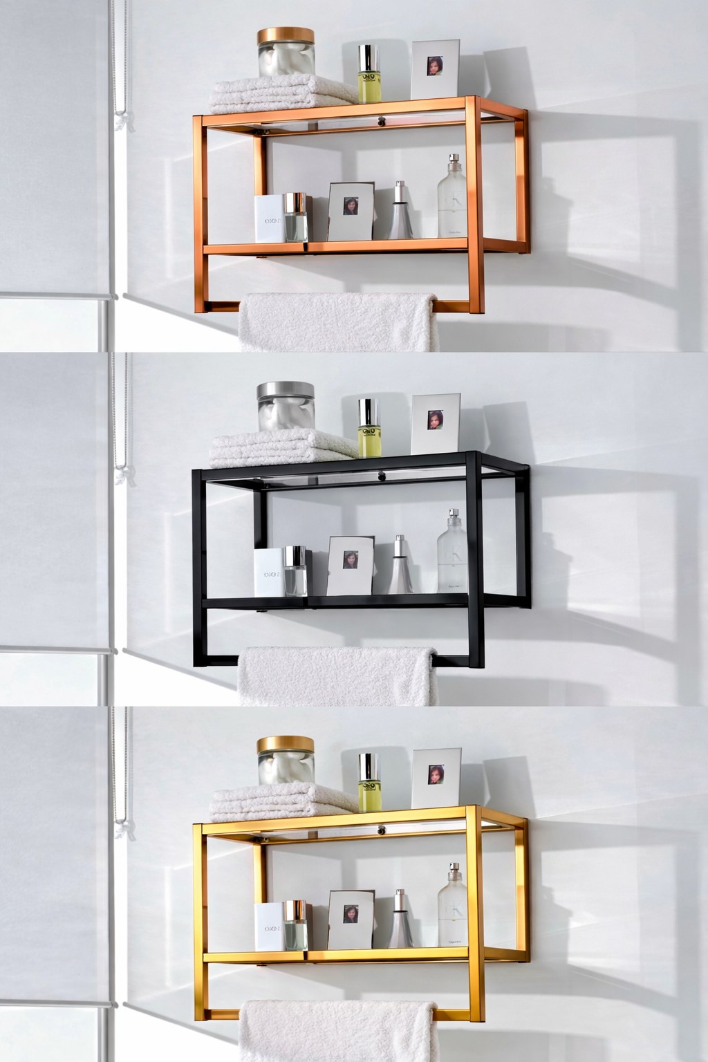 Detalle de acabados premium: metal, madera y cristal