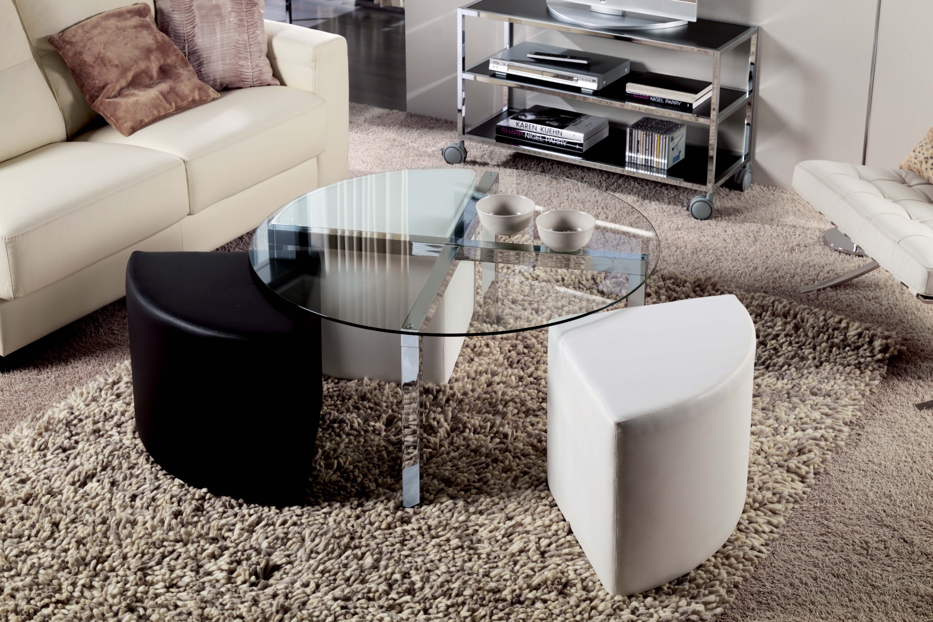 mesa de centro metálica con cristal para living premium