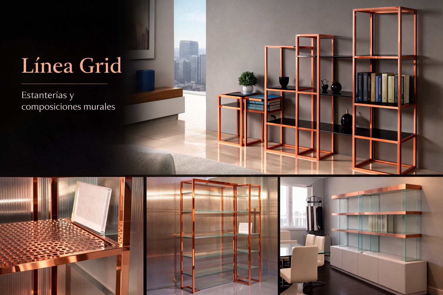 Sistema modular metálico en cobre para espacios profesionales